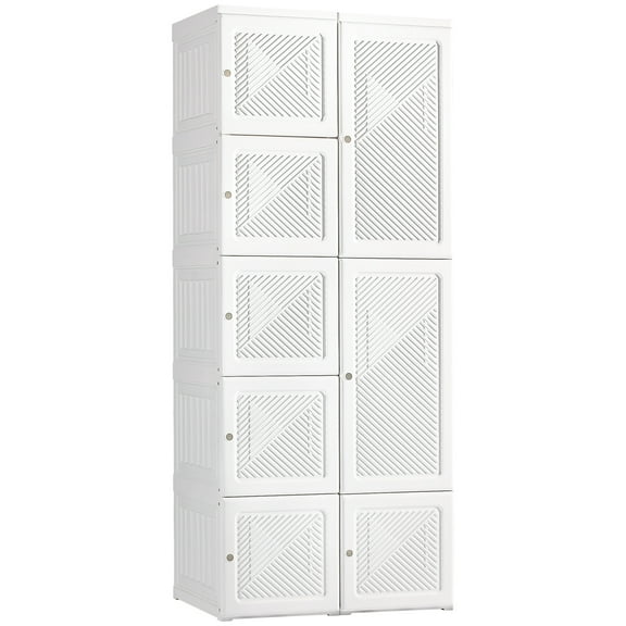 HOMCOM Portable Wardrobe Closet, Folding Bedroom Armoire, Clothes Storage Organizer with 8 Cube Compartments, Hanging Rod, Magnet Doors, White