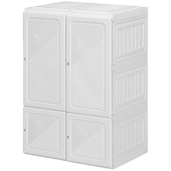 HOMCOM Portable Wardrobe Closet w/ 3 Cube Compartments & Hanging Rod, White