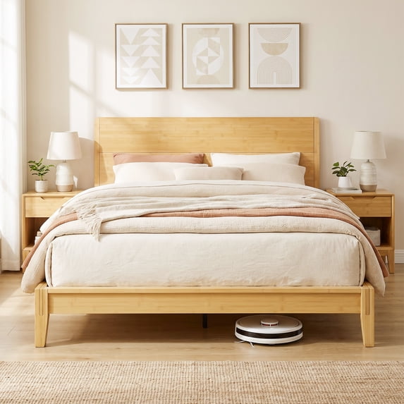 HOMCOM Queen Size Bamboo Platform Bed Frame with Headboard, Bed Frame ...