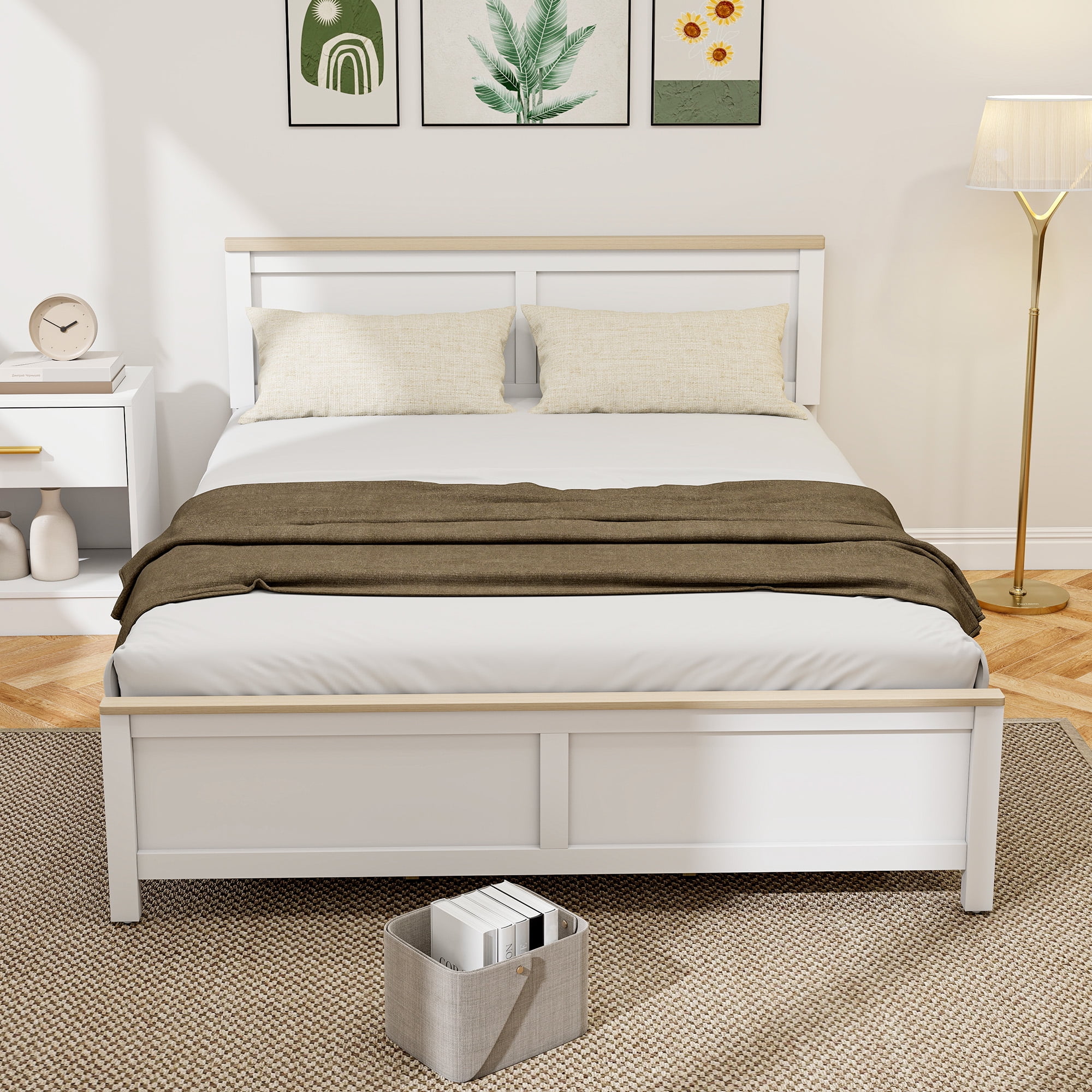 HOMCOM Queen Size Bed Frame with Headboard and Footboard, Queen Platform Bed Frame with Wooden Slats, No Box Spring Needed, Easy Assembly, White
