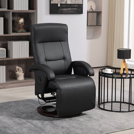 HOMCOM Recliner Chair with Footrest, PU Leather Swivel High Back Armchair, 135° Adjustable Backrest Thick Foam Padding, Black