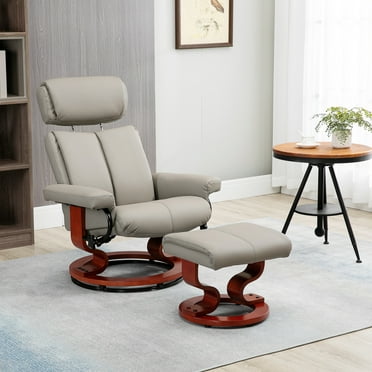HOMCOM Recliner Chair with Ottoman, 360Â° Swivel Reclining Chair with Wood Base and Matching Footrest, Grey