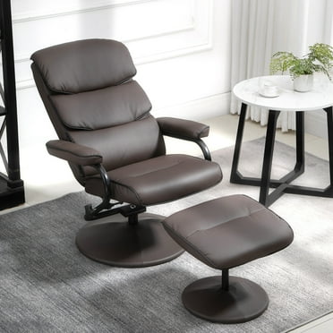 HOMCOM Recliner Chair with Ottoman, PU Leather Swivel High Back Armchair w/ Footrest, 135Â° Adjustable Backrest and Thick Foam Padding, Brown