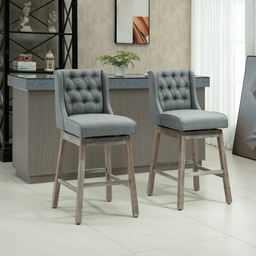 HOMCOM Rectangular Tufted Swivel High Back Bar Stool, Gray (Set of 2)