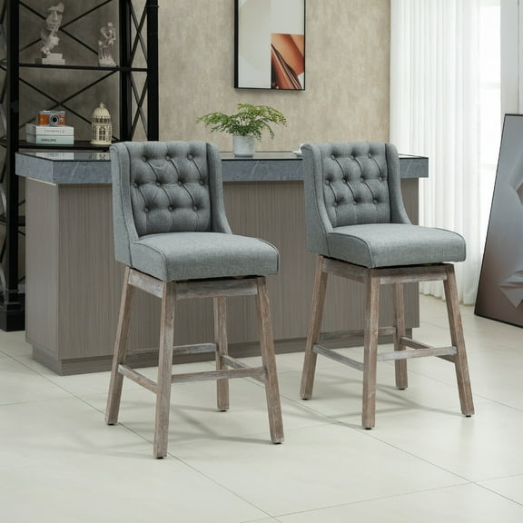 HOMCOM Rectangular Tufted Swivel High Back Bar Stool, Gray (Set of 2)