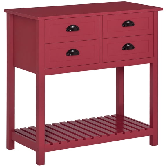 HOMCOM Red Sideboard Buffet Cabinet, Modern MDF Console Table with 4 Drawers and Slatted Bottom Shelf, 31.5"W Storage Cabinet for Kitchen, Living Room, Dining Room, Entryway