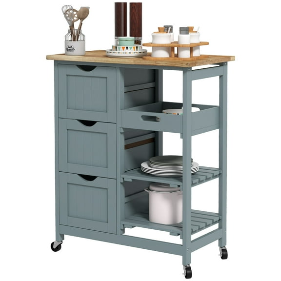 HOMCOM Rolling Kitchen Island Cart, Bar Serving Cart, Compact Trolley on Wheels