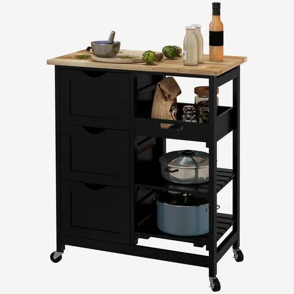 HOMCOM Rolling Kitchen Island Cart, Bar Serving Cart with Drawers, Black