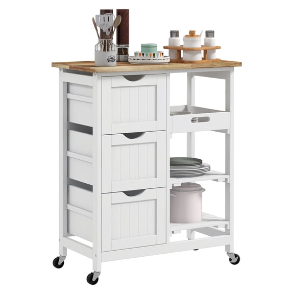 HOMCOM Rolling Kitchen Island Cart, Bar Serving Cart with Drawers, White