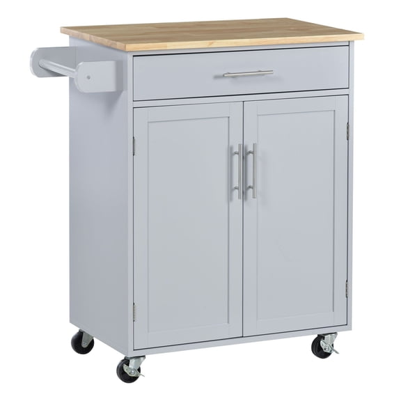 Kitchen Island with Wheels, Gray Rolling Cart with Drawer & Towel Rack