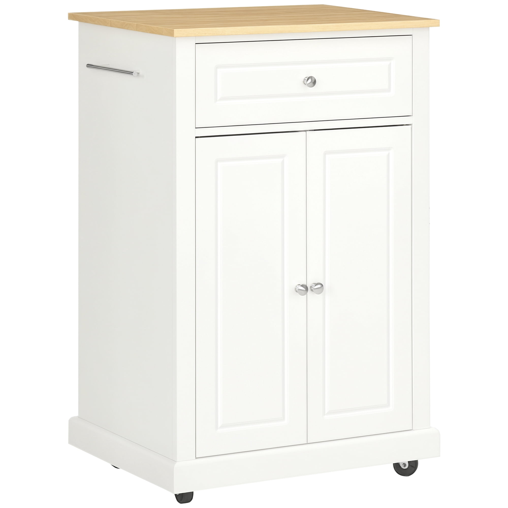 HOMCOM Rolling Kitchen Island Cart, Portable Serving Trolley Table with Drawer, Adjustable Shelf and 2 Towel Racks, Cream White