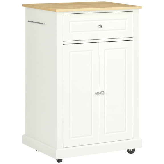 HOMCOM Rolling Kitchen Island Cart, Portable Serving Trolley Table with Drawer, Adjustable Shelf and 2 Towel Racks, Cream White