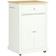 HOMCOM Rolling Kitchen Island Cart, Portable Serving Trolley Table with Drawer, Adjustable Shelf and 2 Towel Racks, Cream White