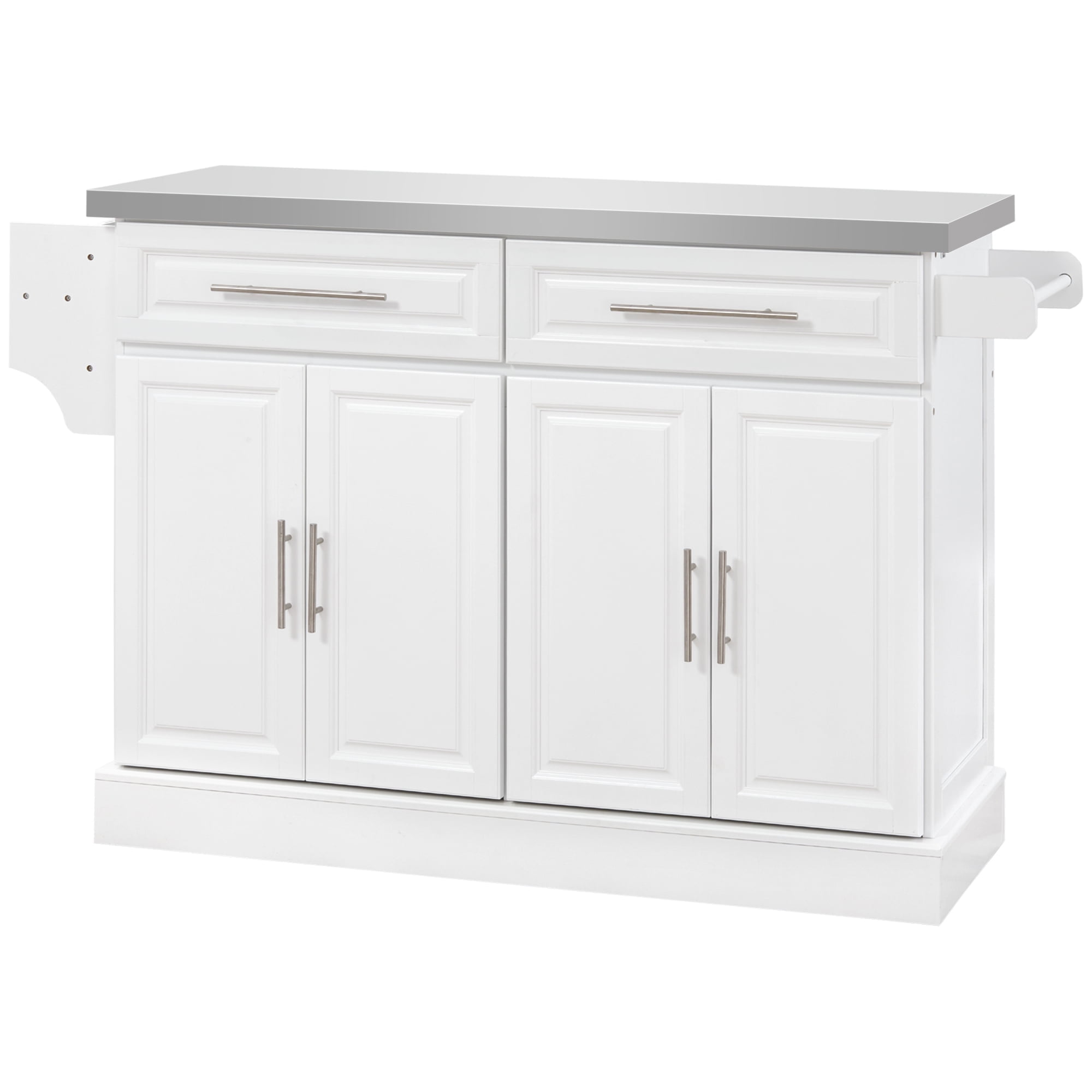 White Stainless Steel Top Kitchen Cart with Storage and Racks