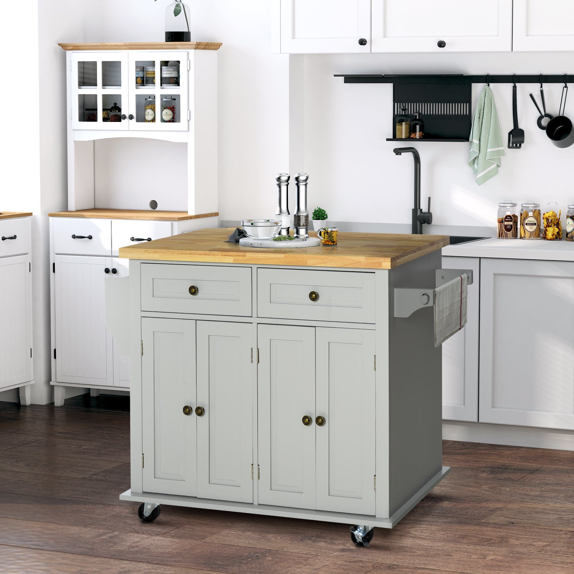 HOMCOM Small Space Kitchen Island on Wheels, Movable Storage with ...