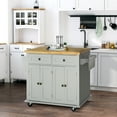 thumbnail image 1 of HOMCOM Kitchen Island on Wheels, Rolling Cart with Rubber Wood Top, Spice Rack, Towel Rack & Drawers for Dining Room, Gray, 1 of 10