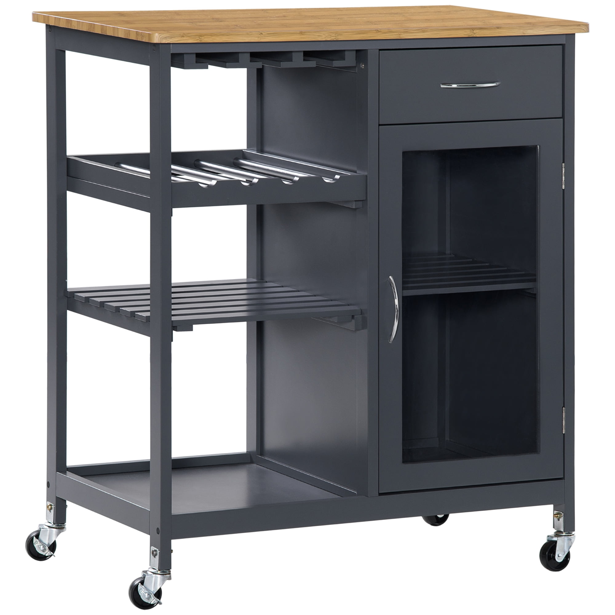 Rolling Kitchen Island with Storage, Kitchen Cart with 4bottle