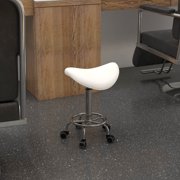 HOMCOM Rolling Saddle Stool with PU Leather, Adjustable Stool with Wheels for Massage, Spa, Clinic, Beauty and Tattoo, White