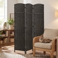 thumbnail image 1 of HOMCOM Room Divider, 3 Panel Folding Privacy Screen, 70.9" Tall Portable Wicker Weave Partition Wall Divider for Bedroom, Home Office, Coffee, 1 of 9