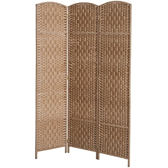 3 Panel Resin Wicker Folding Room Divider Privacy Screen Home Office Natural