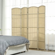 HOMCOM Room Divider, 4 Panel Folding Privacy Screen, 5.6 Tall Freestanding Partition for Home Office, Bedroom, Beige