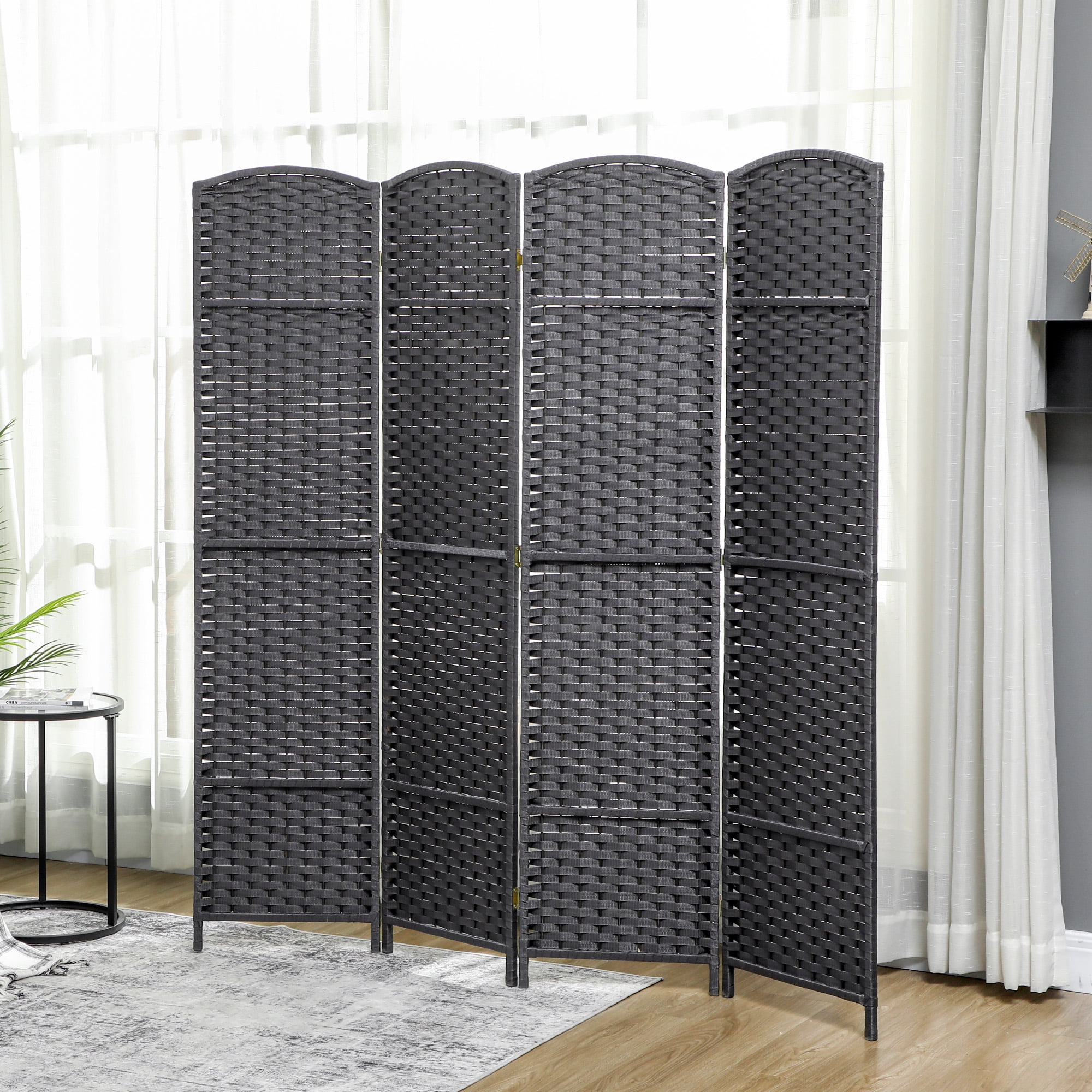 HOMCOM Room Divider, 4 Panel Folding Privacy Screen, 5.6' Tall Freestanding Partition for Home Office, Bedroom, Charcoal Gray