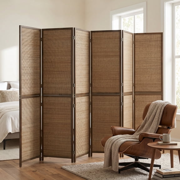 HOMCOM Room Divider, 6 FT Tall Folding Privacy Screen, 6 Panel Hand-Woven Bamboo Wall Partition, Brown