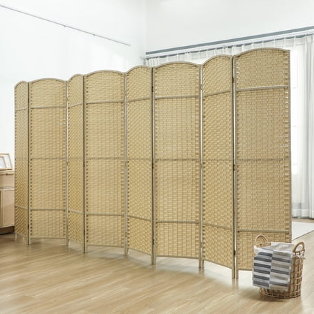 HOMCOM Room Divider, 8 Panel Folding Privacy Screen, 5.6' Tall Freestanding Partition for Home Office, Bedroom, Beige