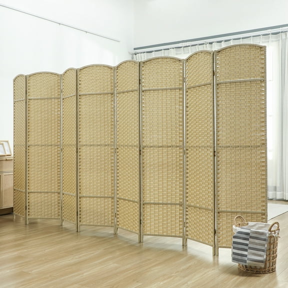 HOMCOM Room Divider, 8 Panel Folding Privacy Screen, 5.6' Tall Freestanding Partition for Home Office, Bedroom, Beige