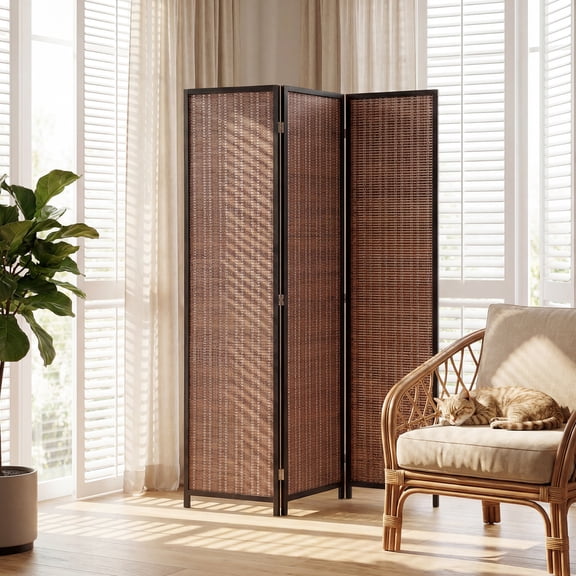 HOMCOM Room Divider Folding Privacy Screen Portable Freestanding 3 Panel Pine Wood Partition for Bedroom Home Office 6 Ft Tall Black Brown