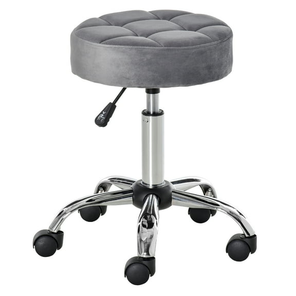 HOMCOM Round Salon Stool Height Adjustable, Hydraulic Rolling Swivel Stool with Wheels, Massage Vanity Chair Home Office, Grey