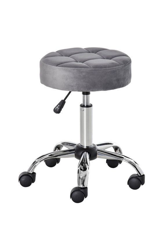 Round Salon Stool Height Adjustable, Hydraulic Rolling Swivel Stool with Wheels, Massage Vanity Chair Home Office, Grey