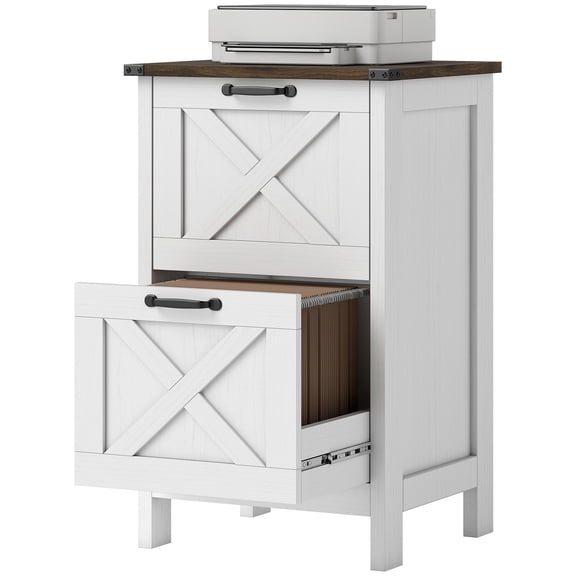 HOMCOM Rustic Farmhouse 2-Drawer Vertical File Cabinet, Distressed White Wood Office Storage Cabinet for A4/Letter Files, Versatile Printer Stand for Home Office and Workspace