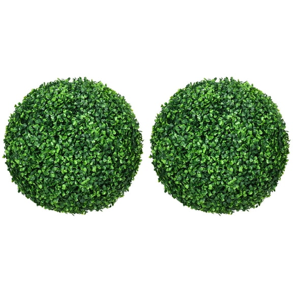 HOMCOM Set of 2 15.75 Inch Artificial Ball Boxwood Topiary Trees Balls, Indoor Outdoor Fake Plants for Home, Office & Living Room Decor