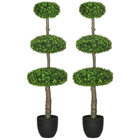 HOMCOM Set of 2 Artificial Boxwood Topiary Trees in Pots, 43.25" Artificial Plants