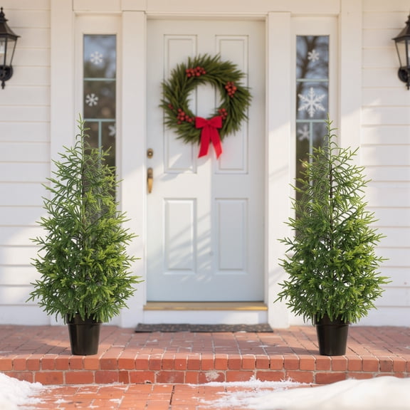 HOMCOM Set of 2 Full Norflok Pine Christmas Tree, 4 ft Artificial Xmas Tree with 133 Molded Tips and Pot Base, Green