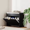 thumbnail image 1 of HOMCOM Shoe Bench with Padded Seat Cushion and Flip-Drawer, Entryway Bench Holds up to 265lb, 24.4x10.2x18.7 Inches, Black, 1 of 9