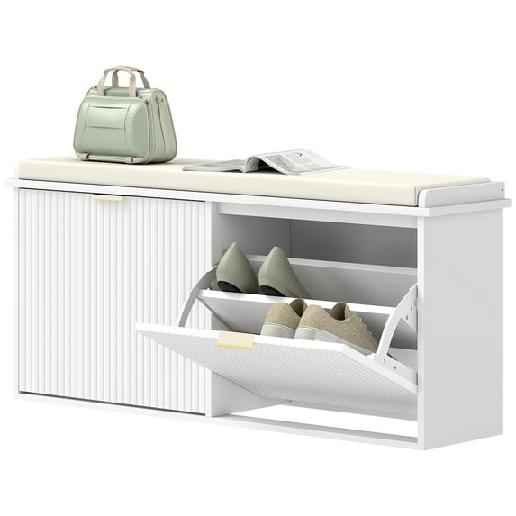 HOMCOM Shoe Bench with Padded Seat and Flip-Drawer for 10 Pairs, White