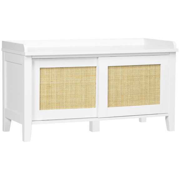 HOMCOM Shoe Bench with Storage and Pine Wood Legs, White
