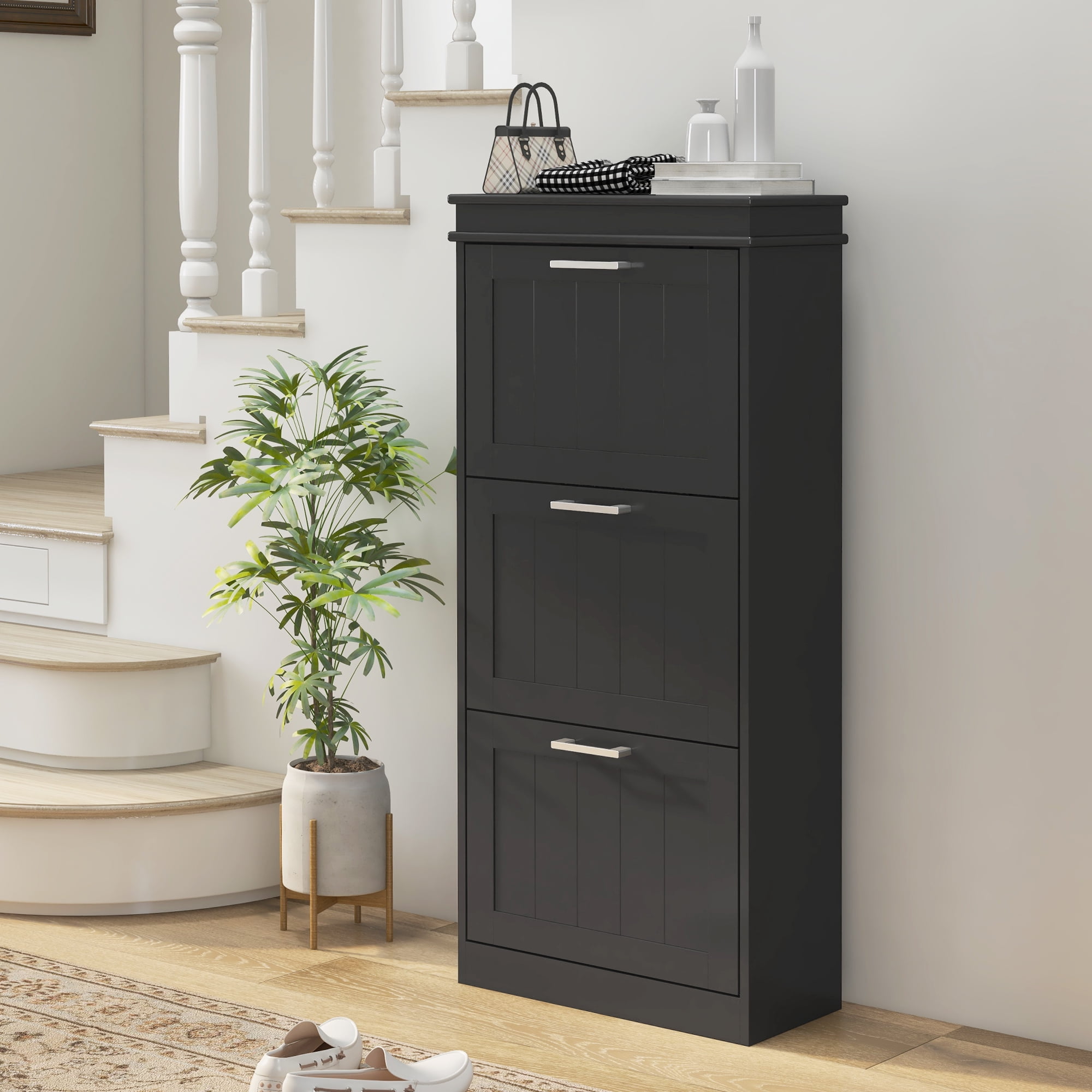 HOMCOM Shoe Cabinet With 2 Flip Drawers – Holds Up To 10 Pairs, White MDF Freestanding Unit