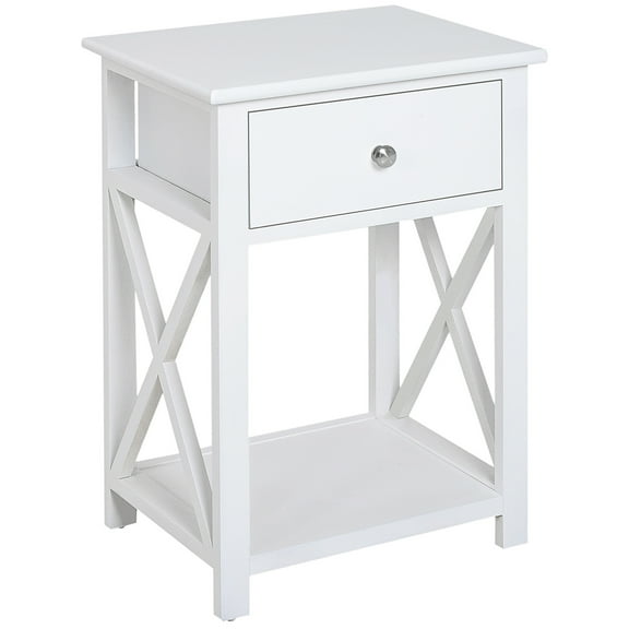 HOMCOM Side Table, Farmhouse End Table with Storage Drawer for Living Room, White