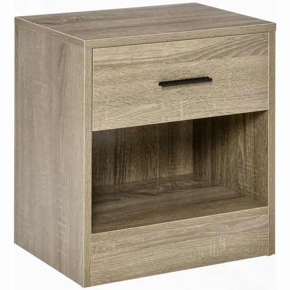 HOMCOM Side Table - Small End Table with Storage & Gray Wood Grain, Ideal for Bedroom & Living Room