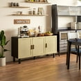 thumbnail image 1 of HOMCOM Sideboard Buffet Cabinet, Kitchen Cabinet & Coffee Bar Cabinet with 3 Rattan Doors and Adjustable Shelves, Black and Natural, 1 of 10
