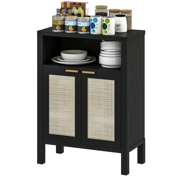HOMCOM Sideboard Buffet Cabinet, Accent Cabinet with Adjustable Shelf Black