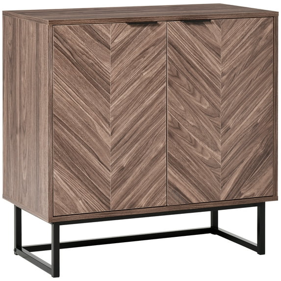 HOMCOM Sideboard Buffet Cabinet, Chevron Double Door Kitchen Cabinet, Accent Cabinet with Adjustable Shelf, Walnut