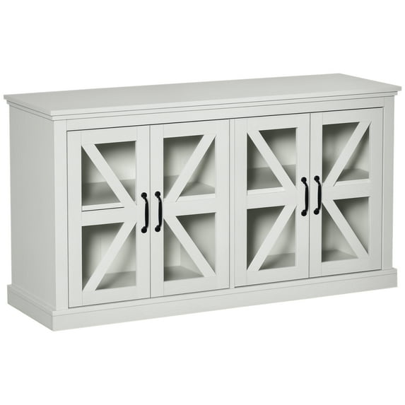 HOMCOM Sideboard Buffet Cabinet, Glass Door Credenza, Coffee Bar Cabinet with Adjustable Shelf, White