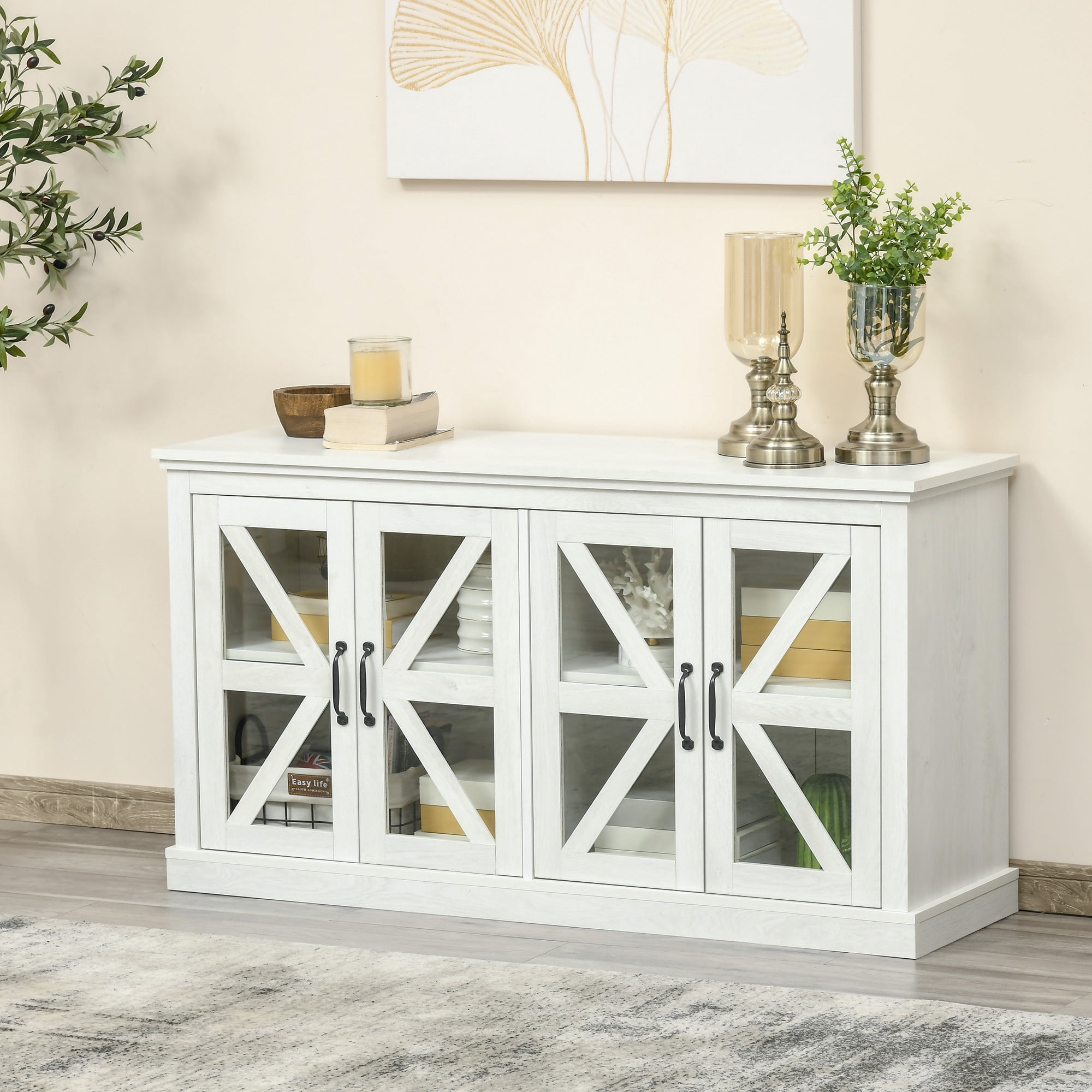 HOMCOM Sideboard Buffet Cabinet, Kitchen Cabinet, Coffee Bar Cabinet with 2 Rattan Doors and Adjustable Shelves, Natural