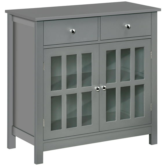HOMCOM Sideboard Buffet Cabinet, Kitchen Storage Cabinet Cupboard Console Table with Glass Doors, Drawers for Bar, Dining Room, Hallway, Grey