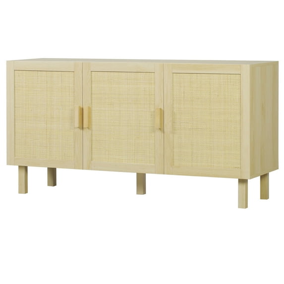 HOMCOM Sideboard Buffet Cabinet with 3 Rattan Doors and Adjustable Shelves