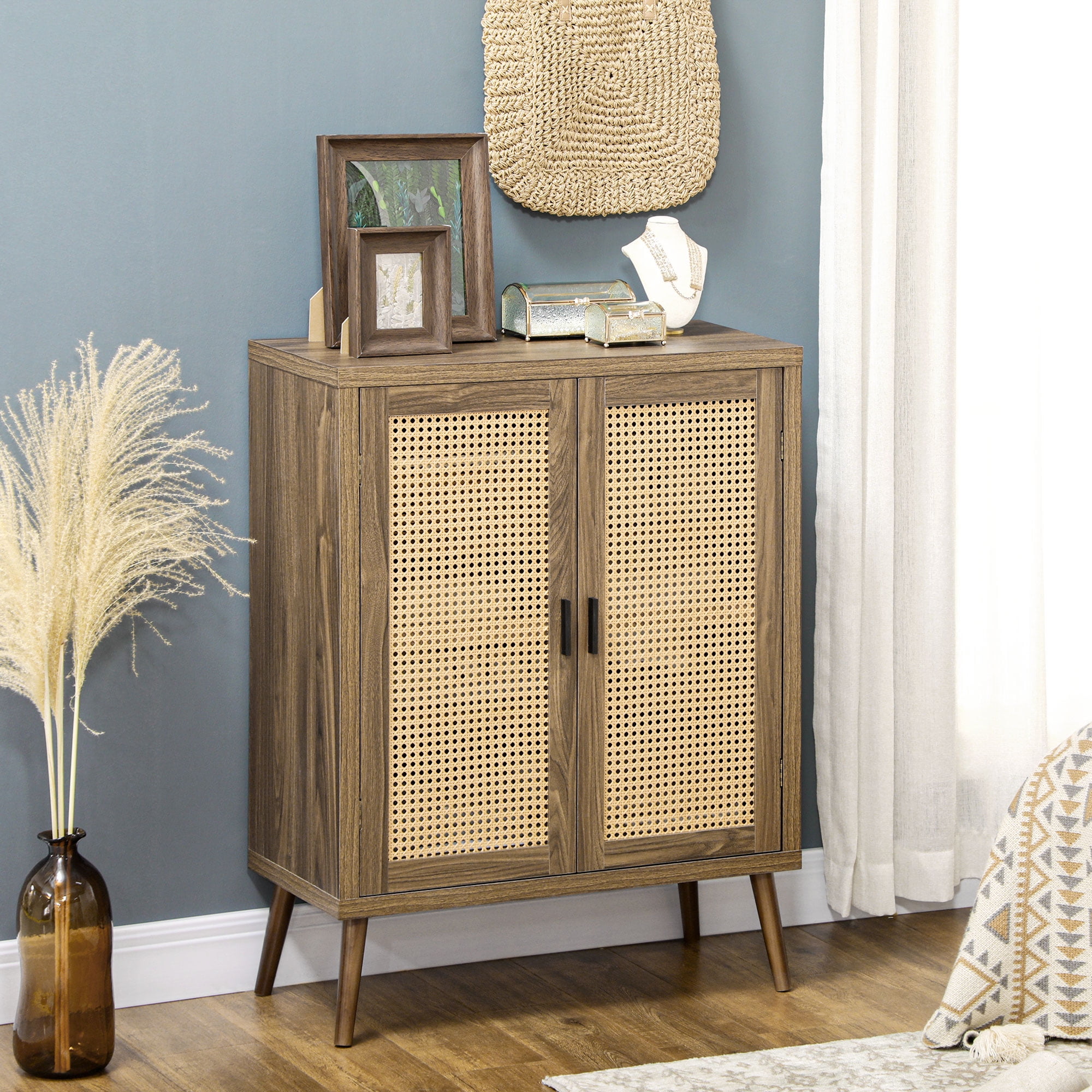 HOMCOM Sideboard Buffet Cabinet with Rattan Doors, Brown HOMCOM Sideboard Buffet Cabinet with Rattan Doors, Brown
